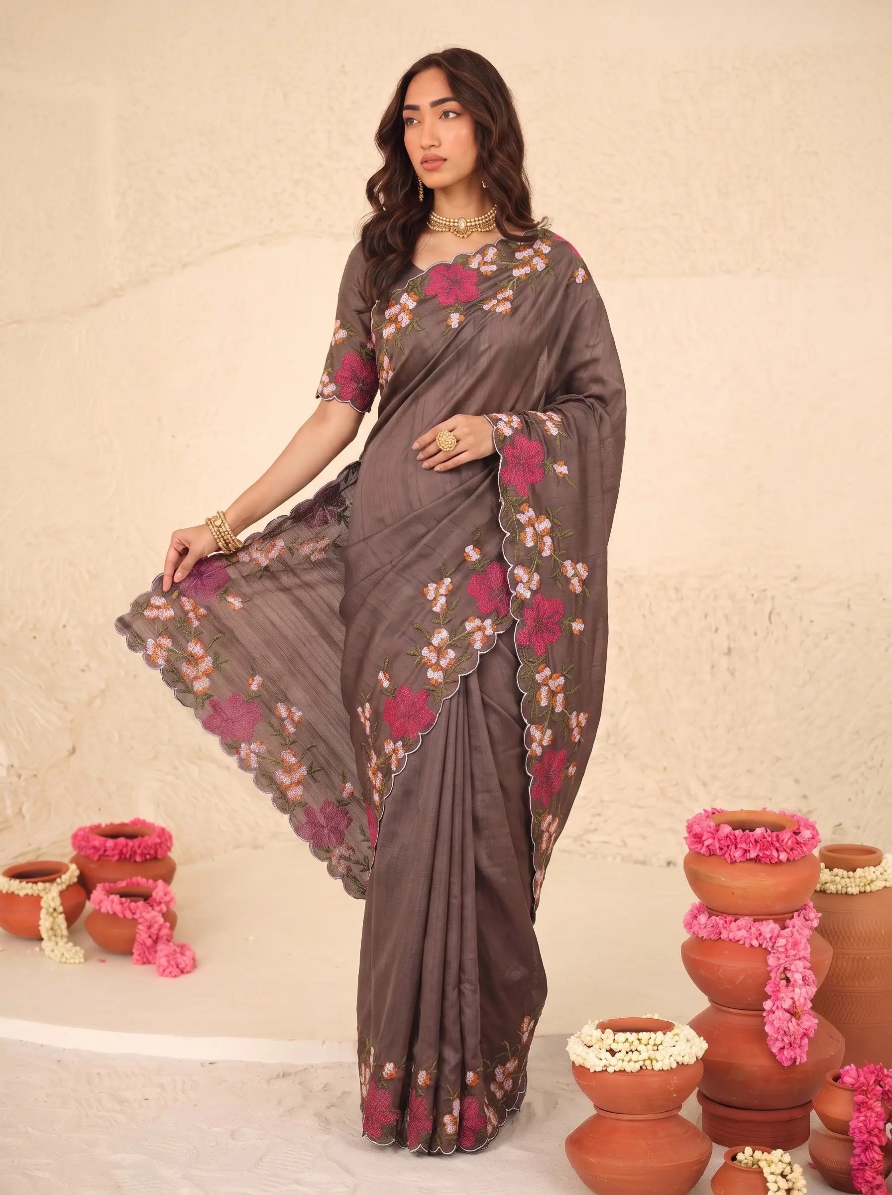 Mauve Scallop Border Silk Saree - Border Detail - Kalyanja KS163